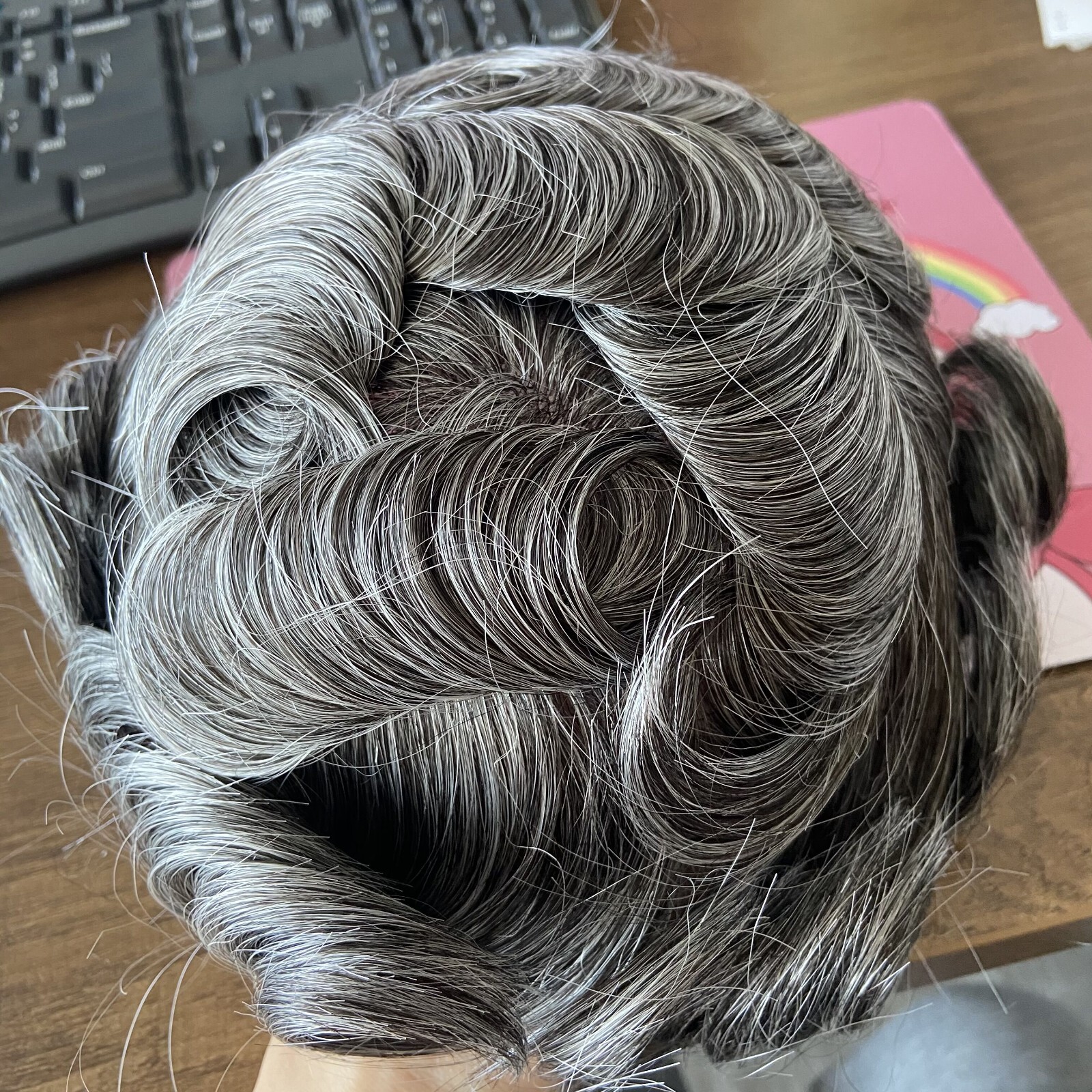 Super Thin Skin 0.02mm Silicon Men Toupee Natural Hairline Grey 100% Human Hair