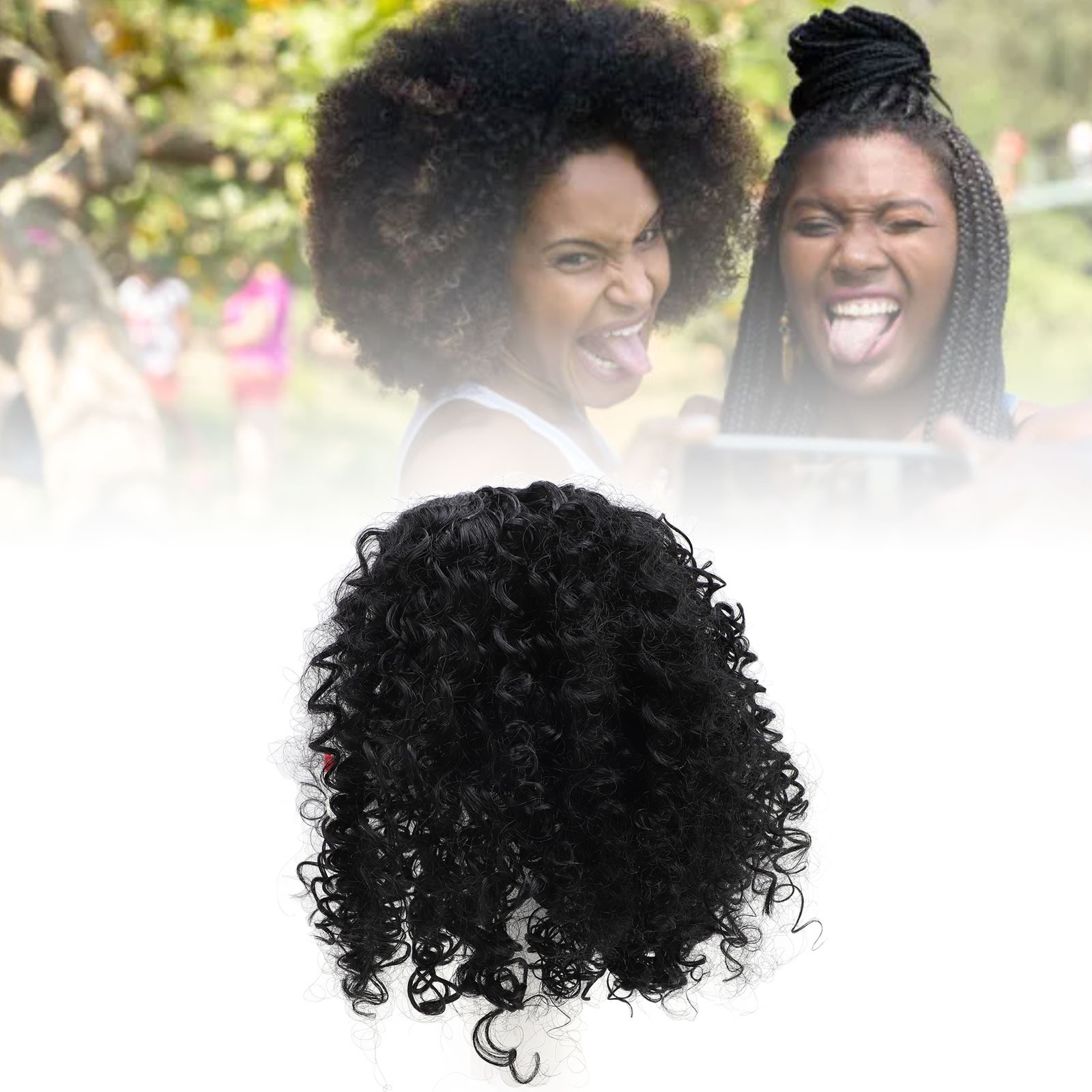 14in Short Curly Deep Wave Wig Middle Part Glueless Adjustable Size Women