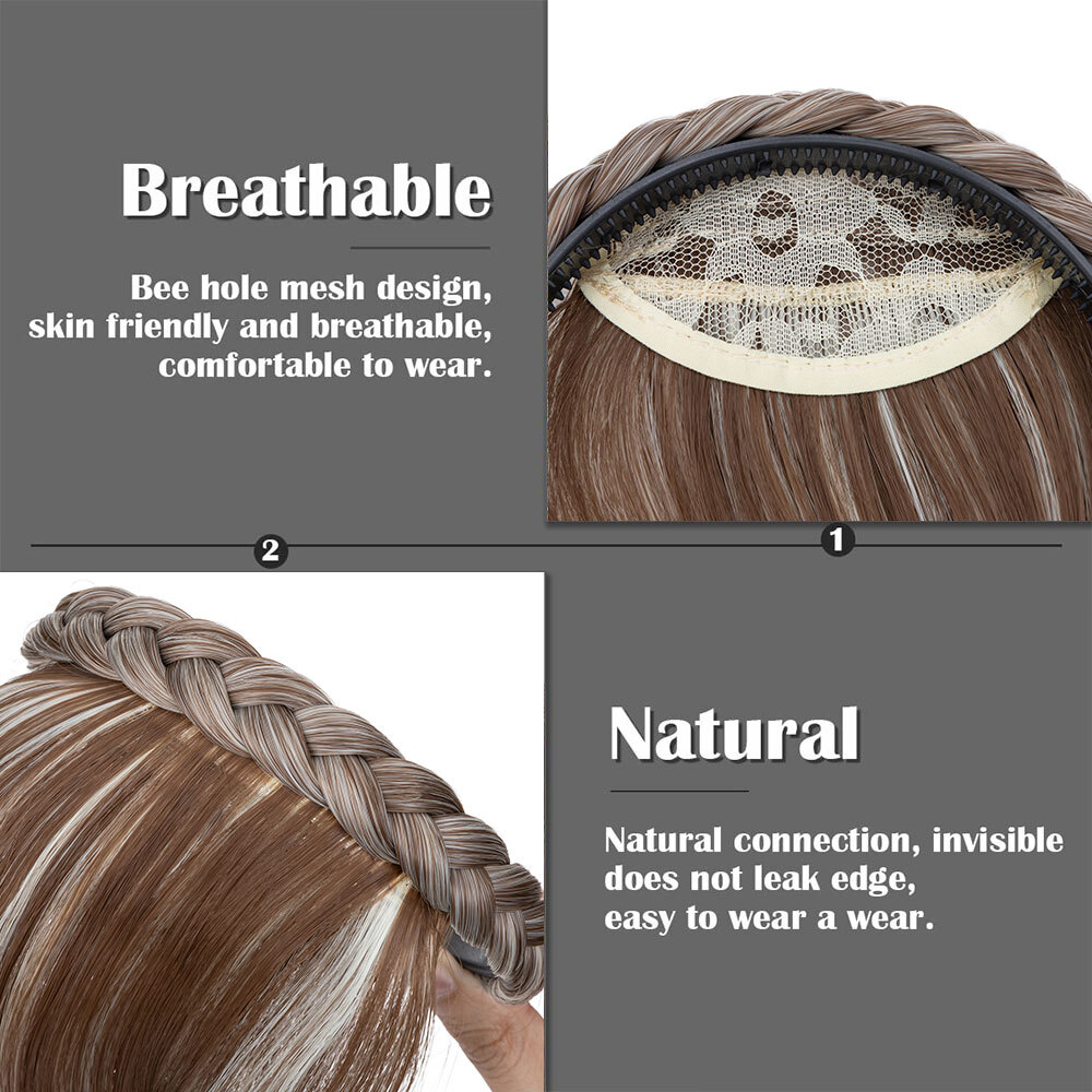 Headband with Bangs Hair Fringe Braid Hairband Chunky Hairpiece Christmas Gift