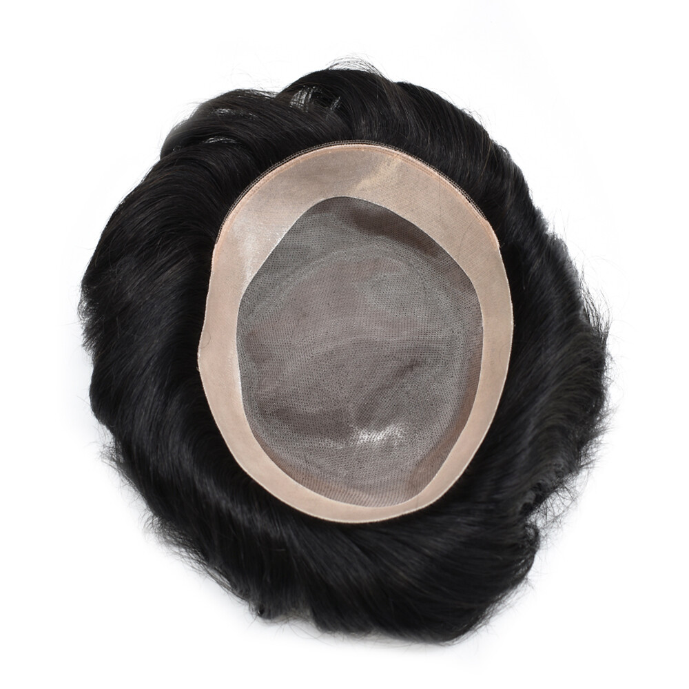 Mens Human Hair Replacement System Hairpiece Fine Mono Poly Skin Toupee