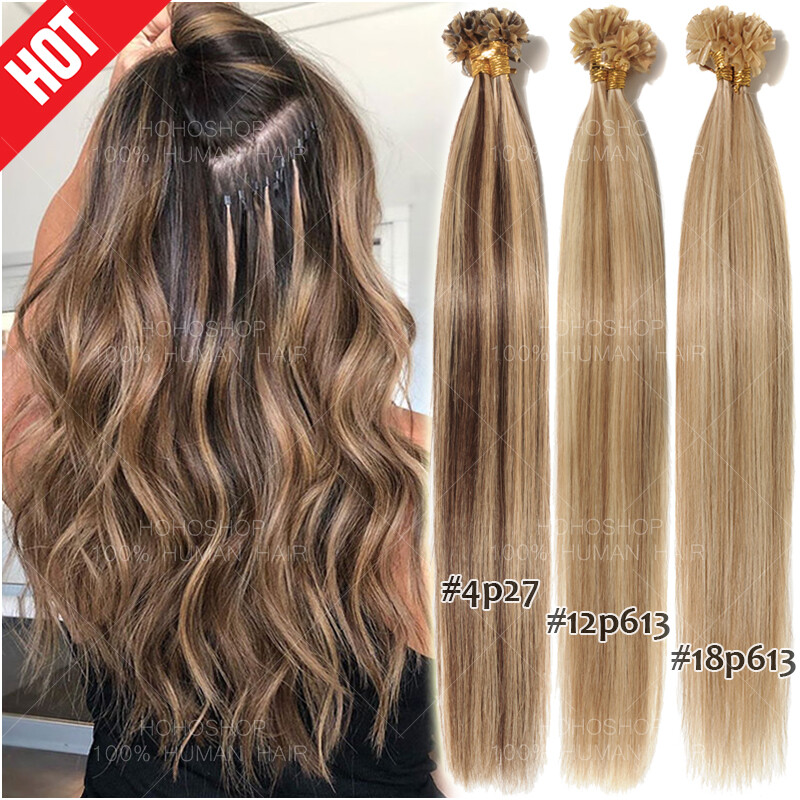 Russian THICK Pre Bonded U-Tip Nail 100% Human Remy Hair Extensions Glue Keratin
