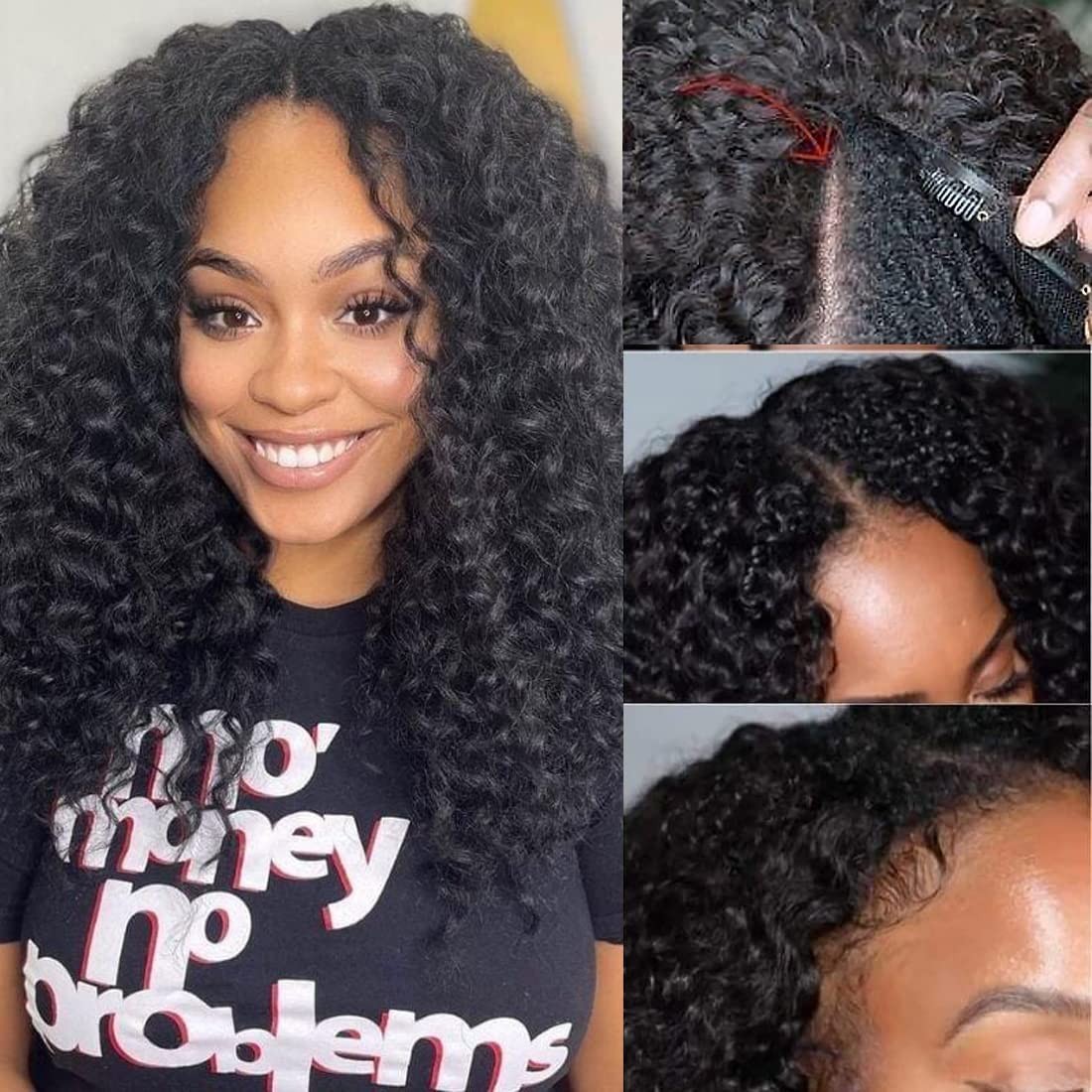 V Part Wig Human Hair Kinky Curly Half Wig for Black Women Curly V Part Wig