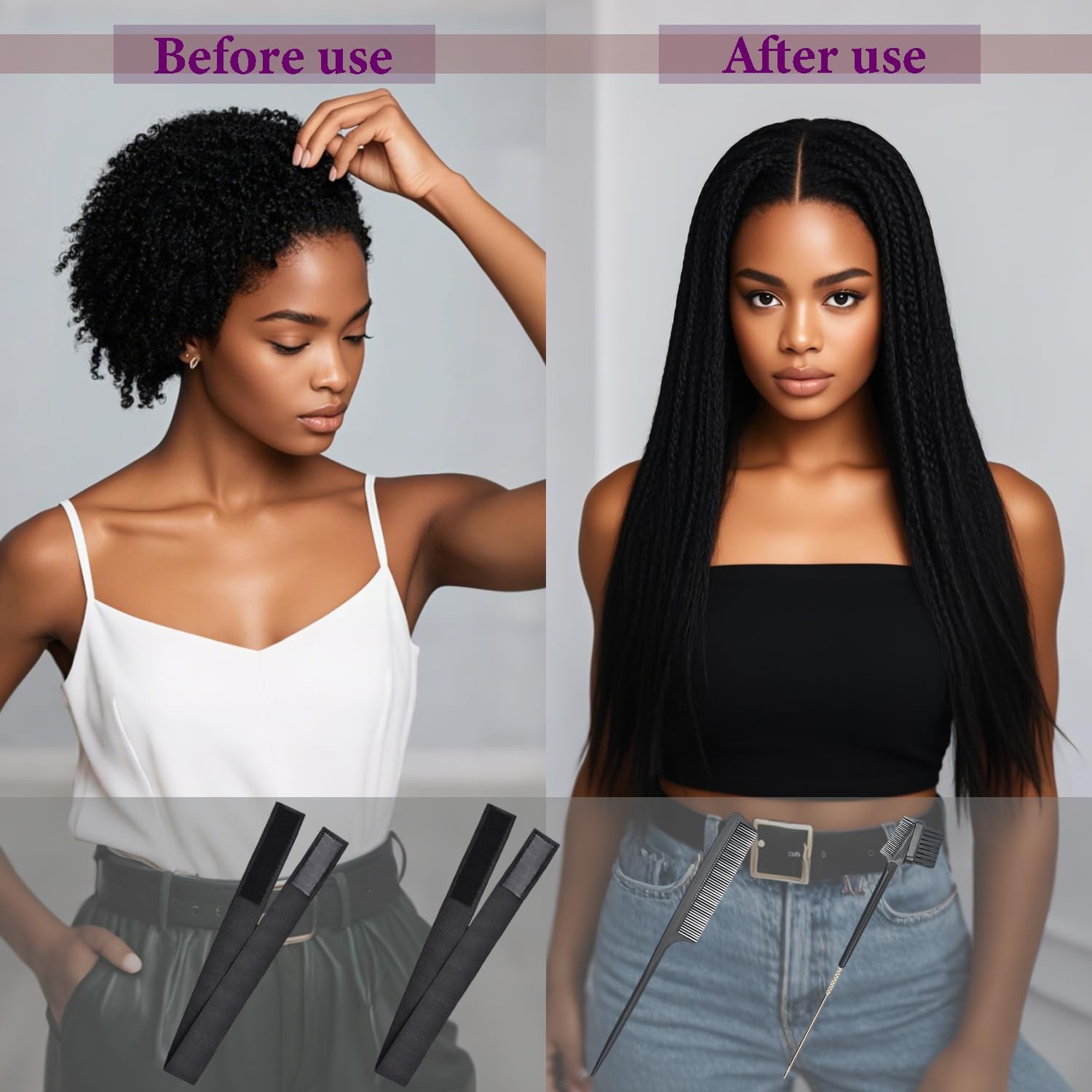 2 Pcs Bands Lace Melting Bands Elastic Bands with Combs and Hair Brush for La…