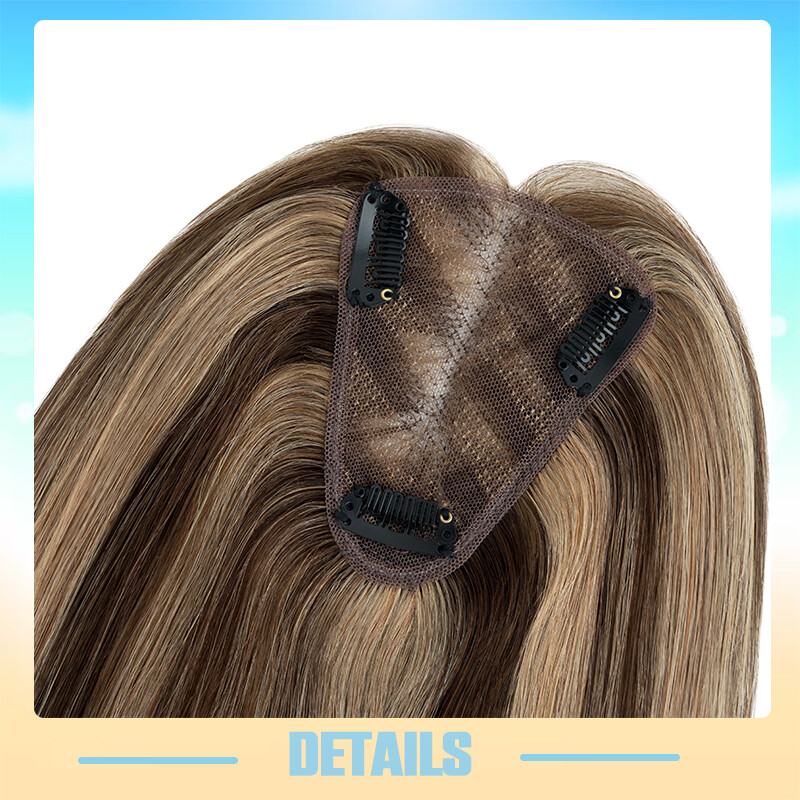 Free Part Full Lace Topper Hairpiece Clip in 100% Remy Human Hair Piece Toupee