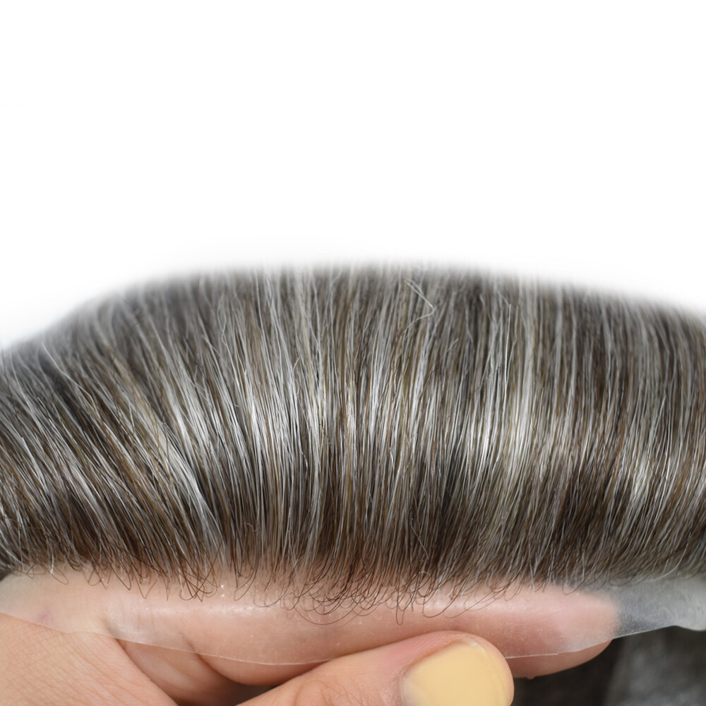Mens Toupee Swiss Lace Hairpiece Poly Pu Skin Around Hair System Replacement US