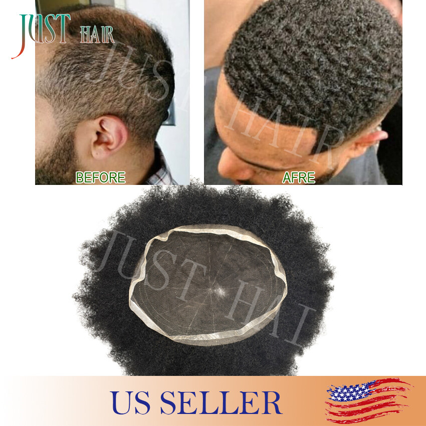 Afro Toupee For Black Men All Transparent Lace Curly 100%Human hair Weave system