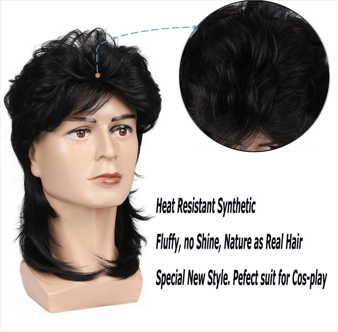 Men’s Black Mullet Cosplay Wig with Adjustable Cap – Party Ready Accessory