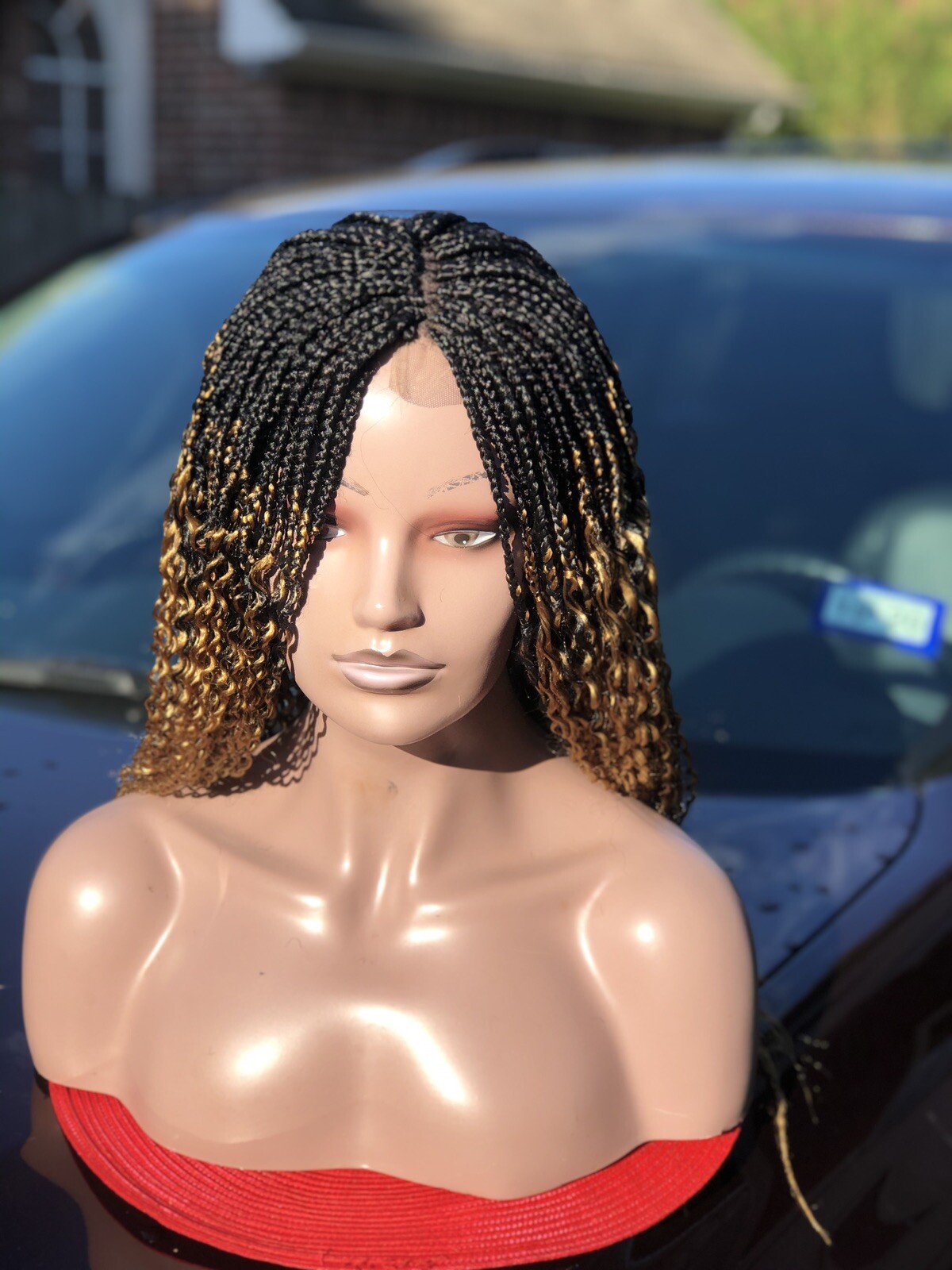 Braided Wavy Wig .. Custom made.color Is Gold & Black.The Length Is 22inches.