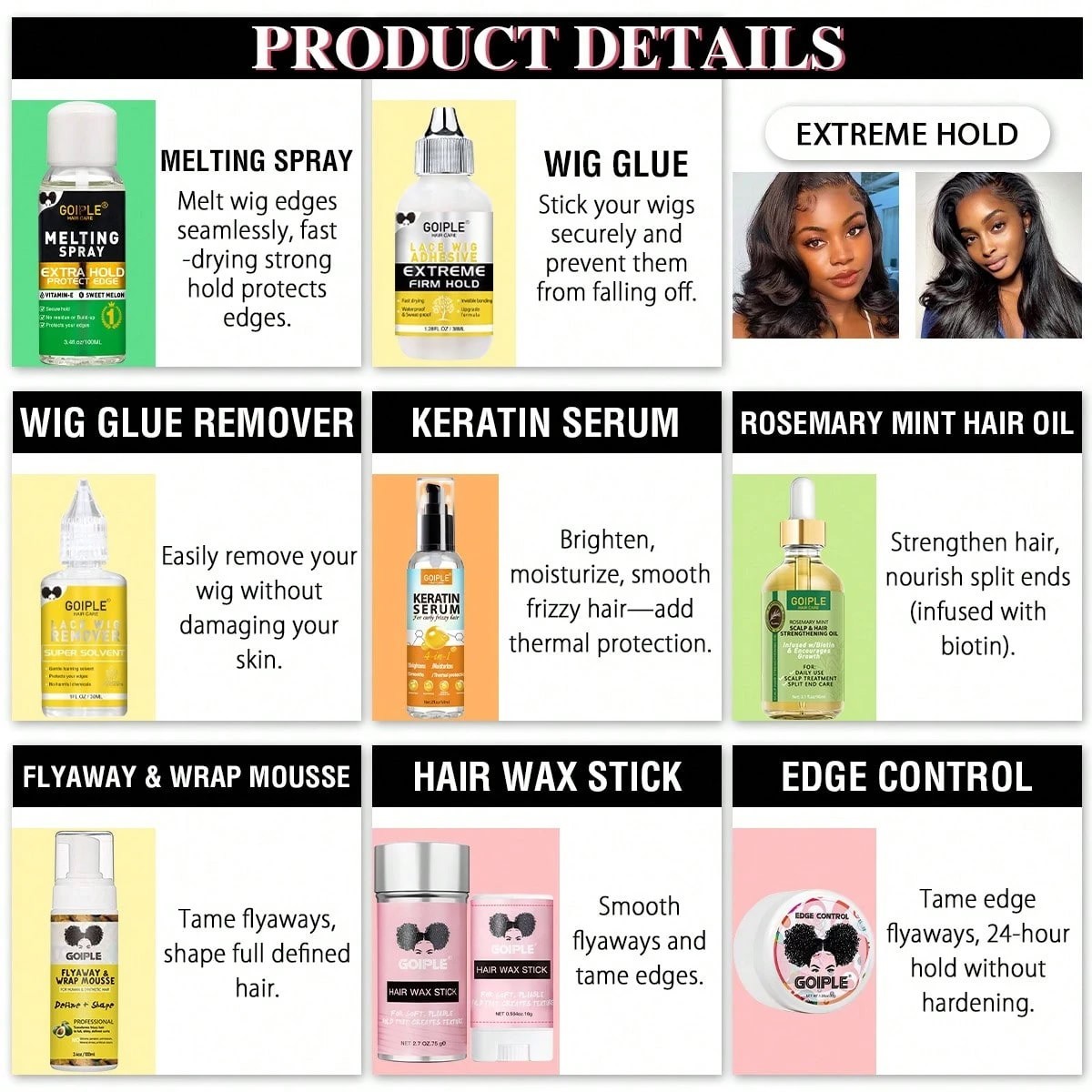 Lace Wig Adhesive Kit with Melting Spray Remover Tools