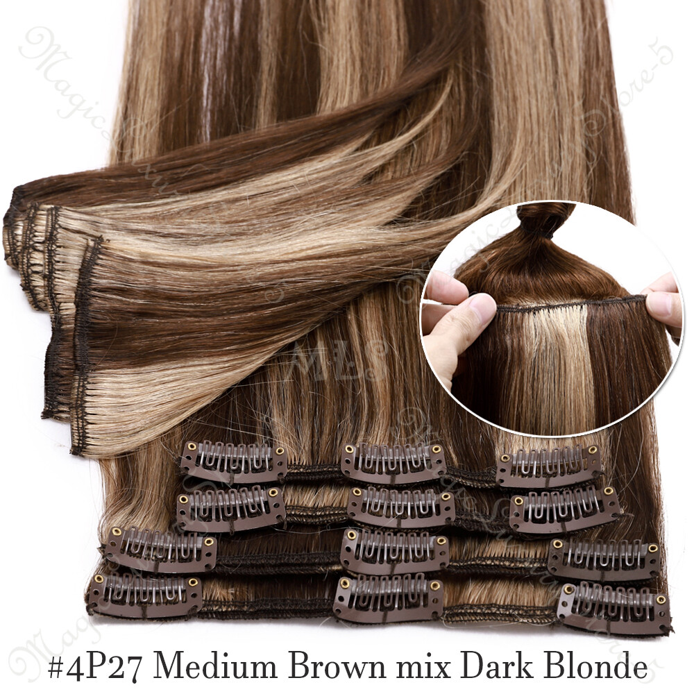 AAAAAAAA Russian 100% Human Hair Extensions Full Head Clip in Remy 8 PIECES Soft