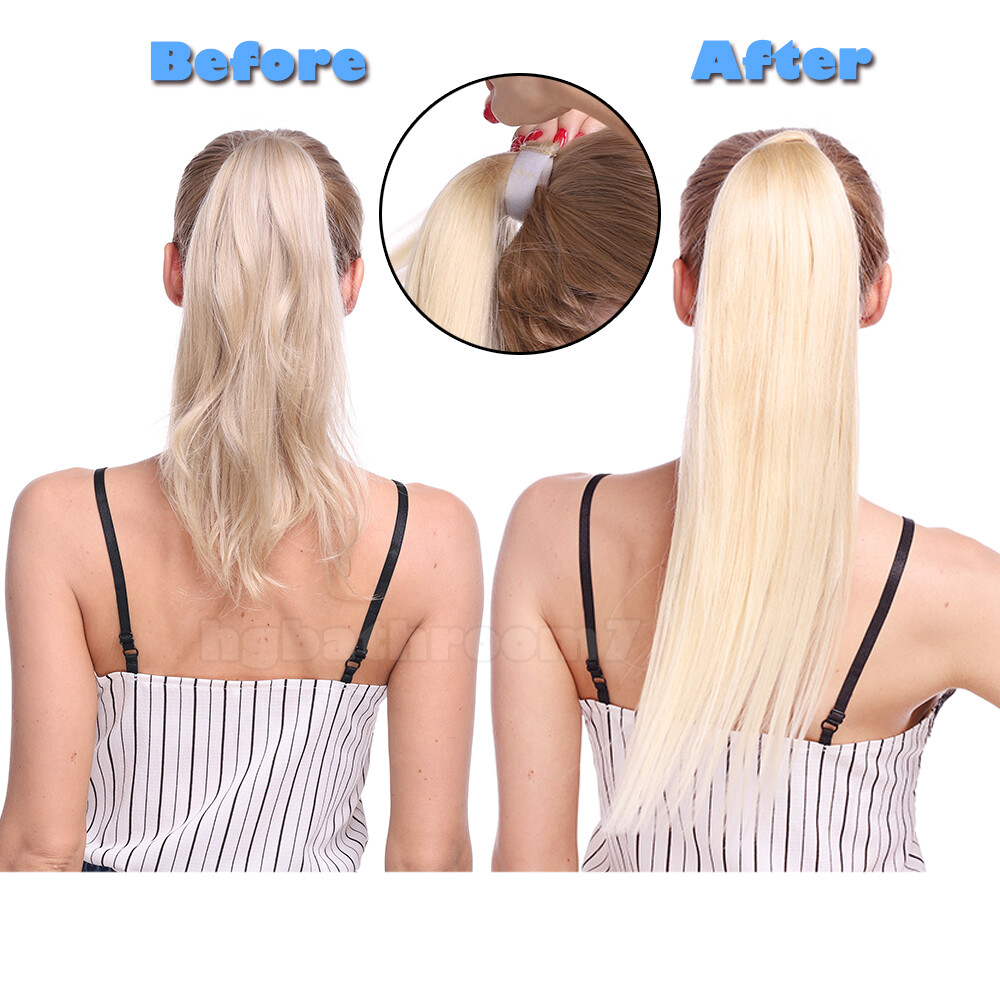 FULL Soft 100% Human Hair Ponytail Clip In Remy Wrap Pony Tail Extensions Thick