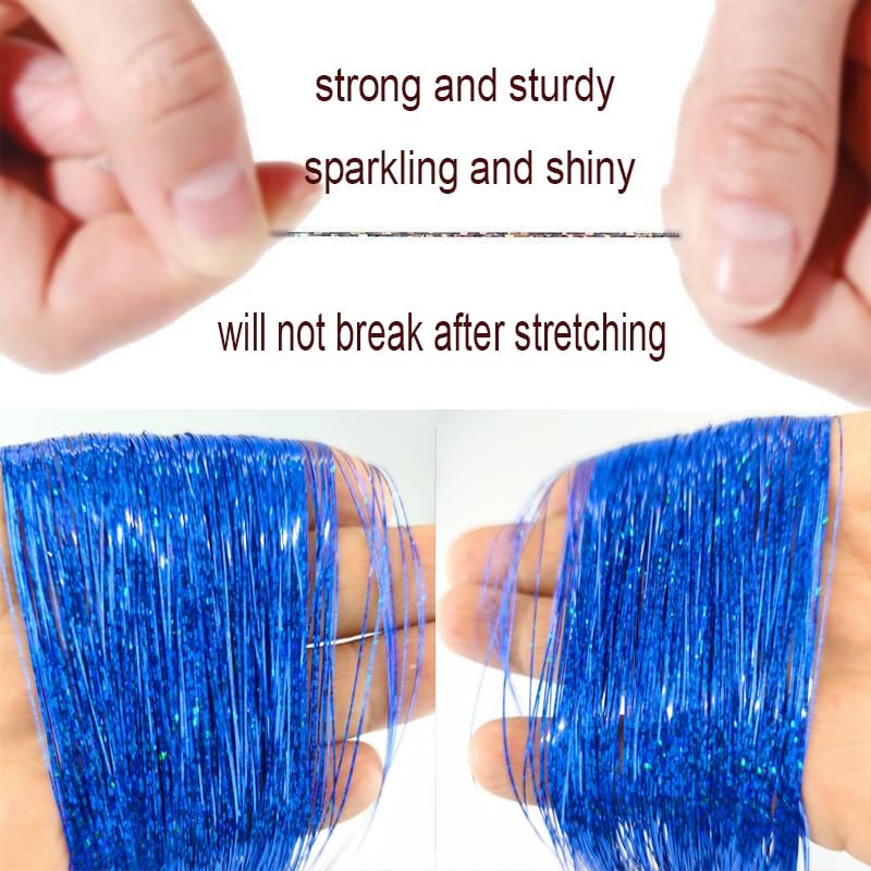 Blue Hair Tinsel,Fairy Hair Tinsel Extension,5 Pcs 1250 Strands 48 Inch Heat Res