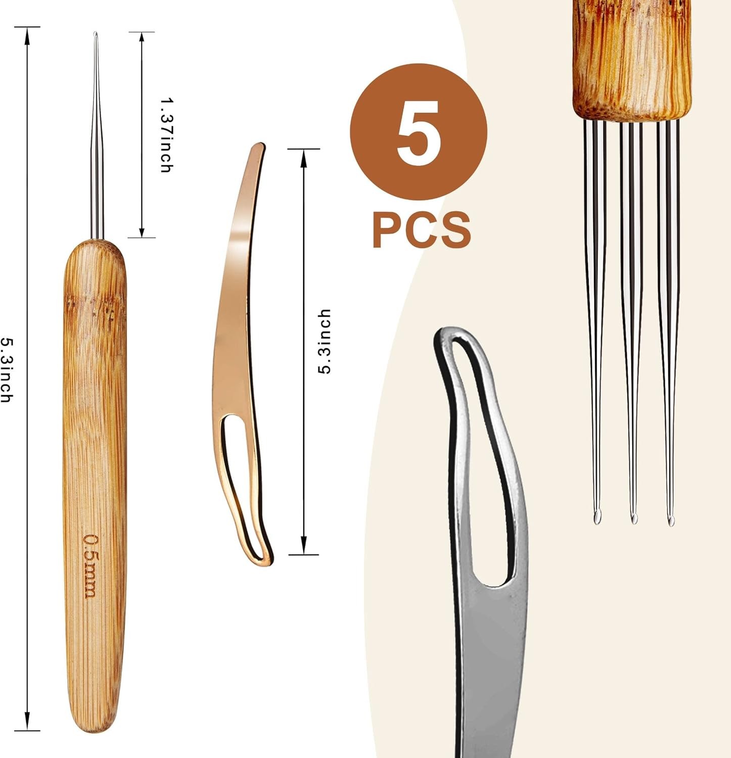 KACOLA 0.5mm Stainless Dreadlock Crochet Hook for Locs Hair