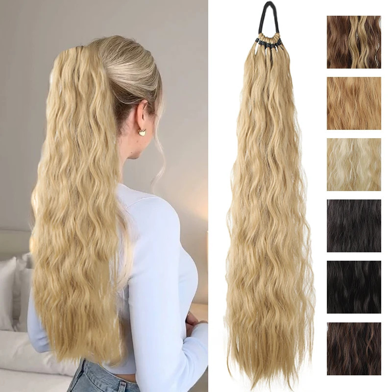 Elastic Tie Synthetic Long Curly Wavy Ponytail Extensions Women Hairpiece Daily
