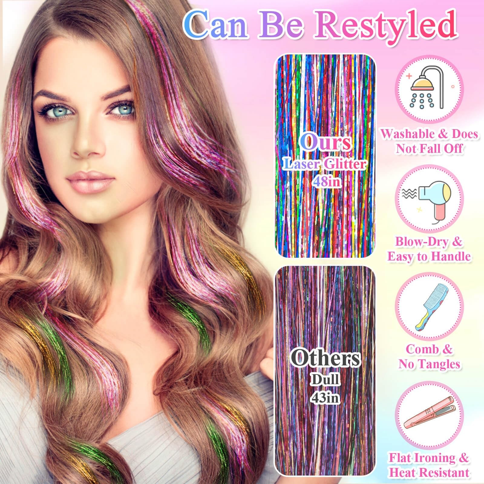 Hair Tinsel Kit, 16 Colors, 3200 Strands Tinsel & 12 Colors Hair Feathers – S…