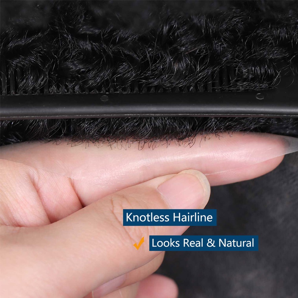 Afro Curly Human Hair Toupee Men Thin Skin African Male Toupee Full PU System