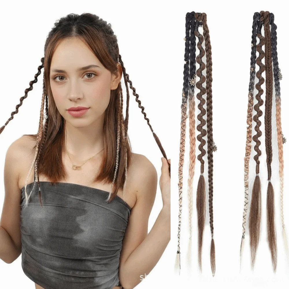 Handmade Bohemia Clip in Hair Extensions Synthetic Weaving Long Braid Fairy Hair