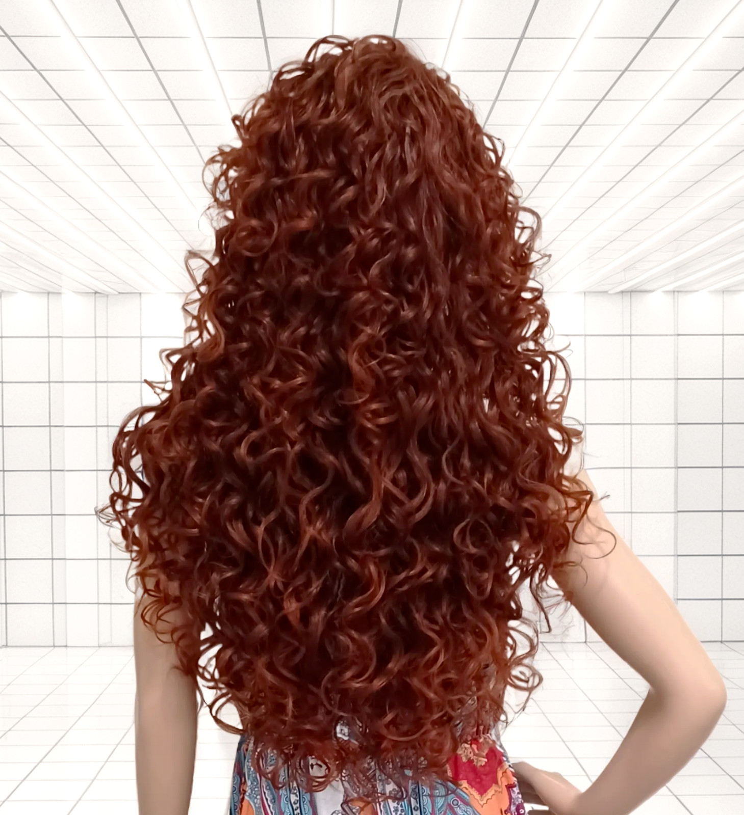 34″ LACE FRONT WIG LONG CURLY LAYERED RED AUBURN #T33.130 HEAT OK