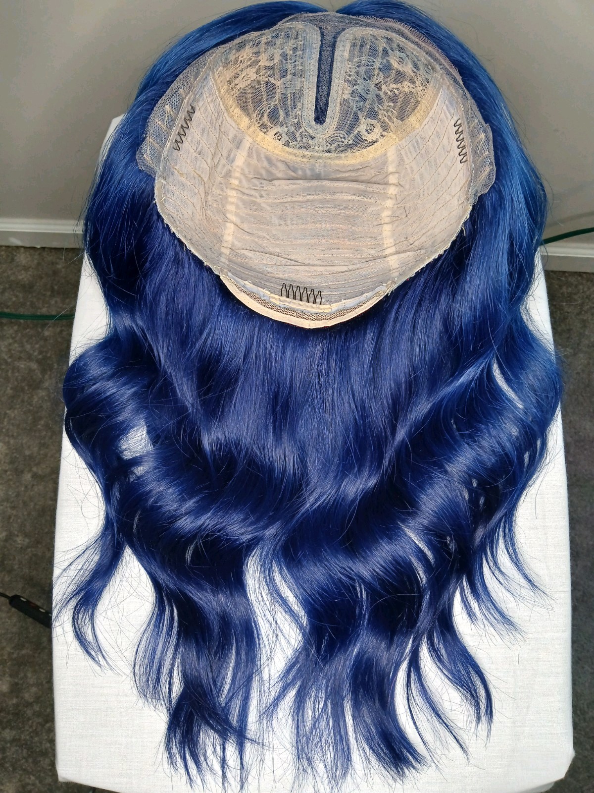100% Human Hair Wig T-Part With Custom Vibrant Blue Color And Layers