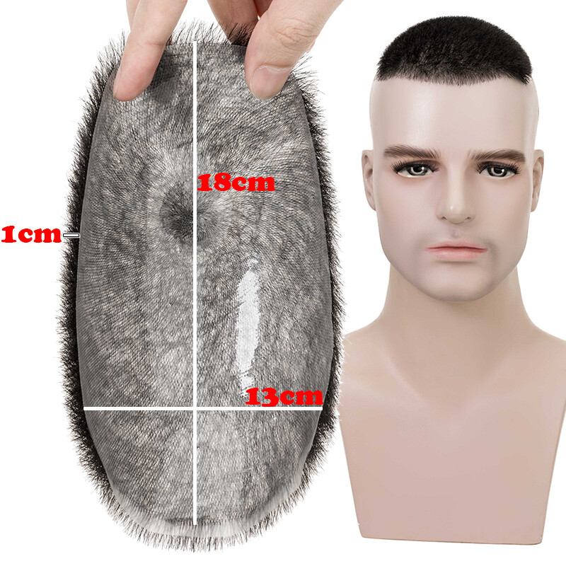 Men’s Toupee 100% Remy Human Hair Extensions Hairpiece Topper Buzz Cut 1cm