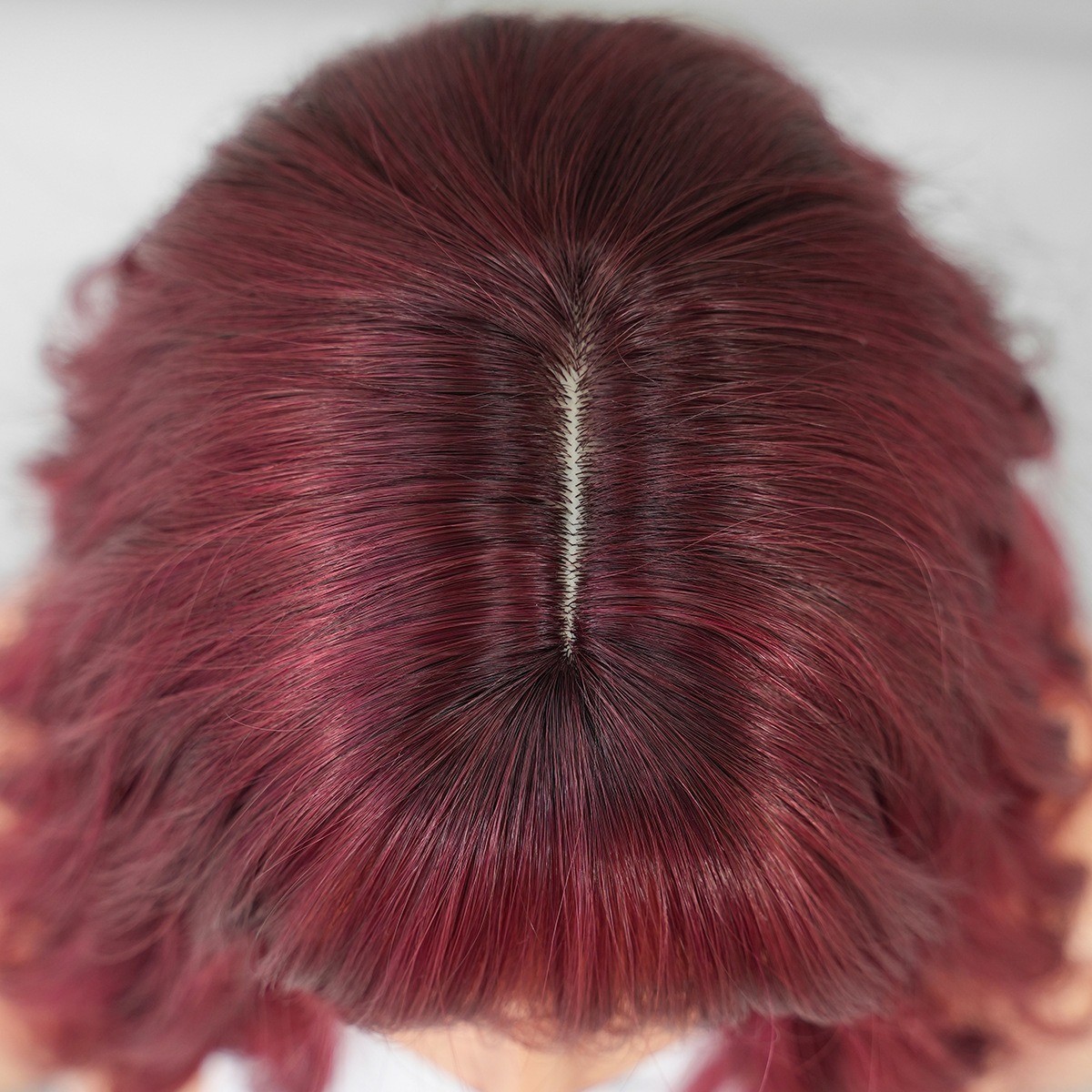 Red wine color 12-inch short curly wig for women with a straight Bob hairstyle