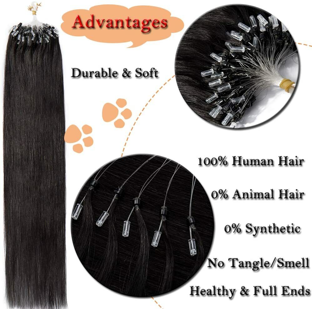 Easy Loop Micro Ring Link Hair Extensions Micro Beads Remy Human Hair 100-200str