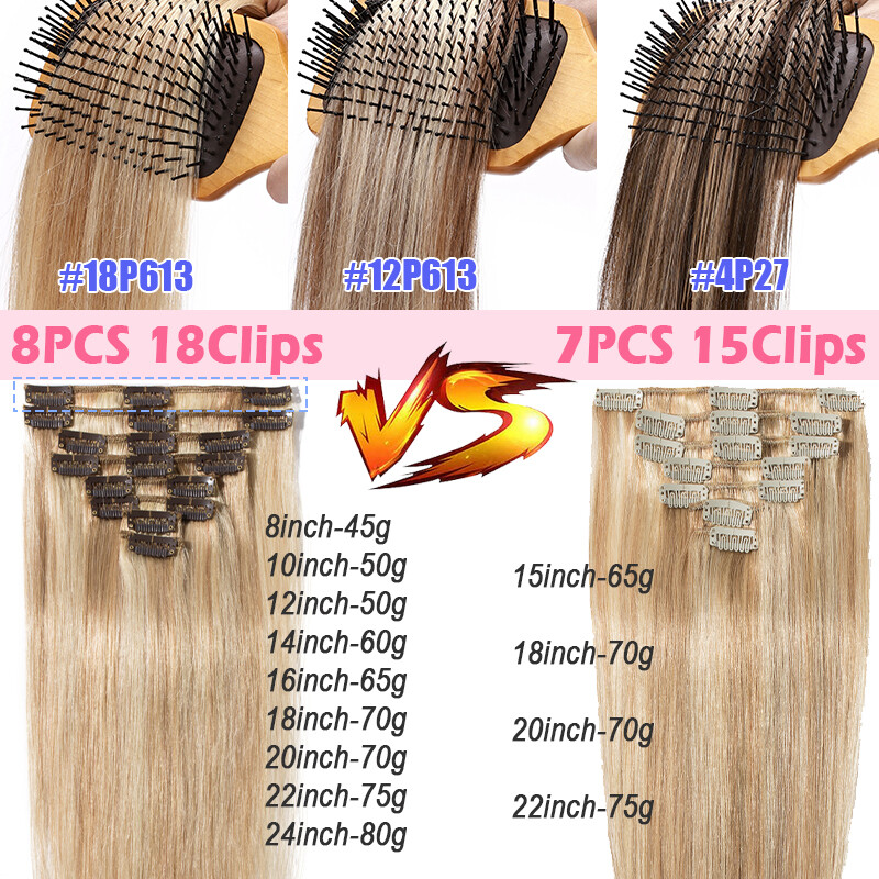 Soft Clip In hair Extensions Real 100% Remy Brazilian Human Hair Short Long 8PCS