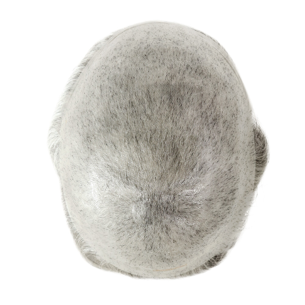 Toupee For Men Human Super Thin Skin V Looped Men Hairpiece Wig Black Grey #1B80