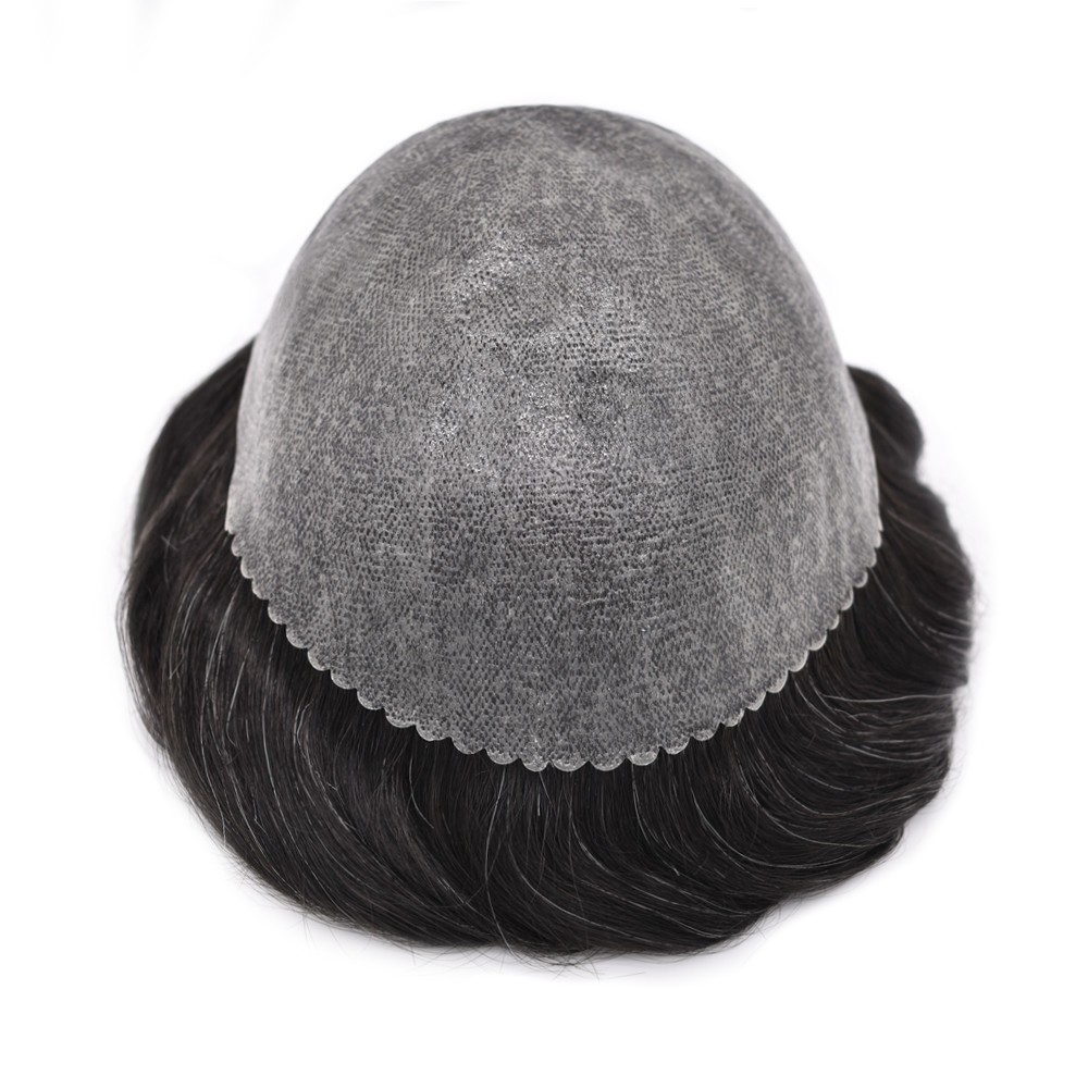 Mens Toupee Human Hair Replacement System Poly Thin Skin Wig Hairpiece