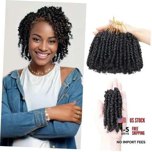 4 Inch 7 Packs Super Short Passion Twist Crochet Hair for 4 Inch (Pack of 7) 1B