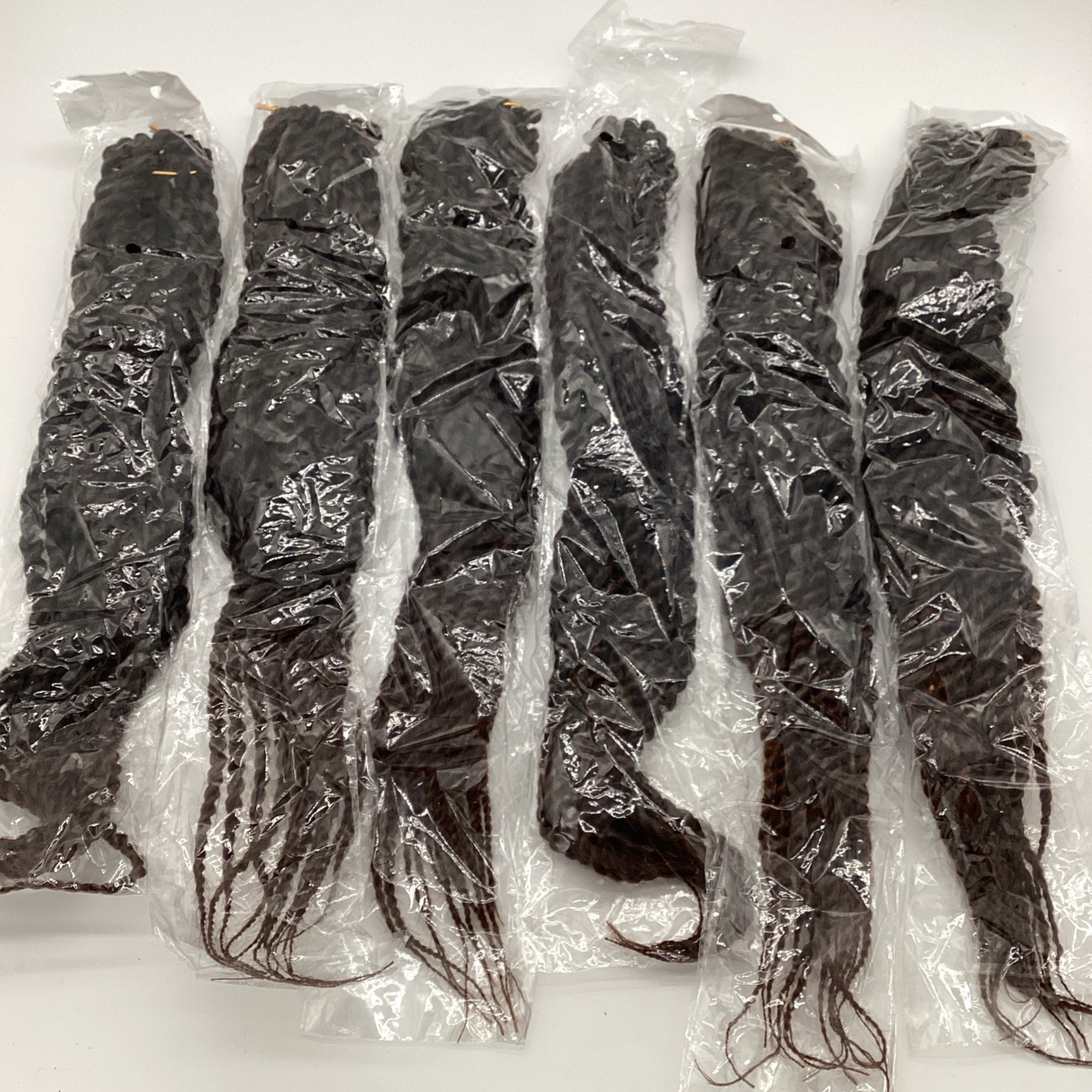 (6) Hair Braids Dark Brown Plastic Human Hair-Like Extensions Nip Free Shipping