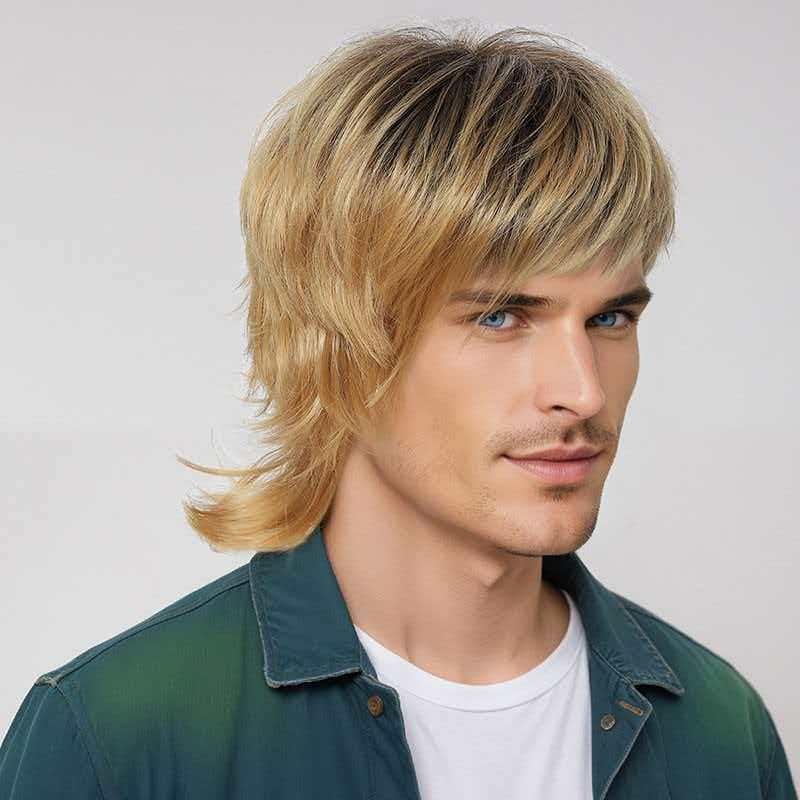 Men’s 14in Black to Gold Ombre Long Wig Full Heat Resistant Synthetic Cosplay