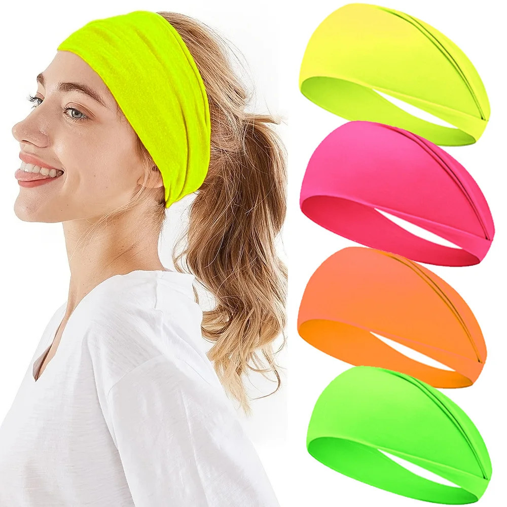 Fluorescent Sport Headband Yoga Sweat Absorbing Wide Elastic Hairband