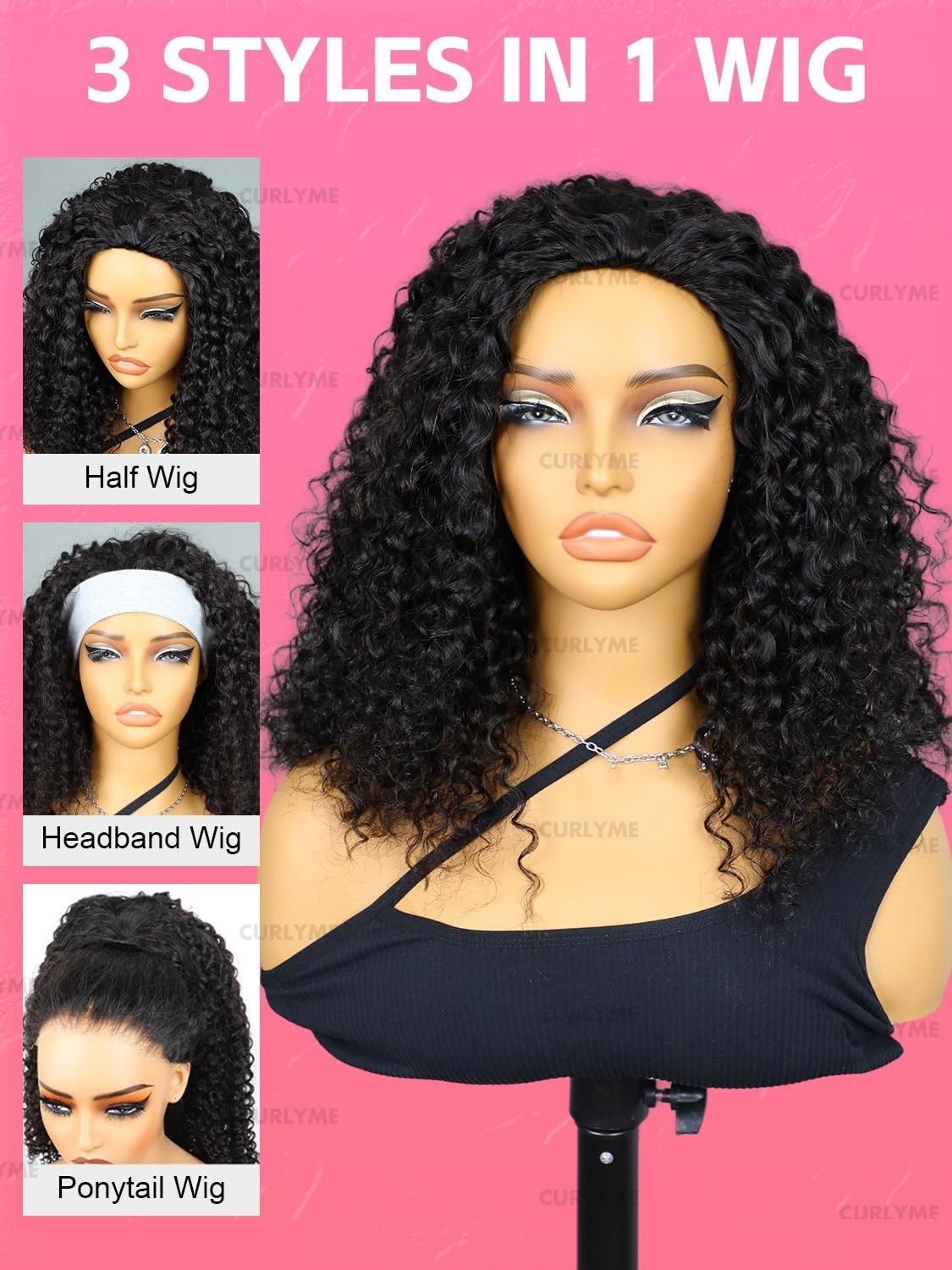 20 Inch Curly Half Wig Water Wave Human Hair – Glueless, Adjustable, Beginner Fr