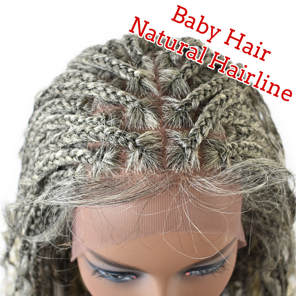 Hand Tied Swiss Lace Front Box Braids Women Wig Synthetic 18″ Wavy Ombre Hair US