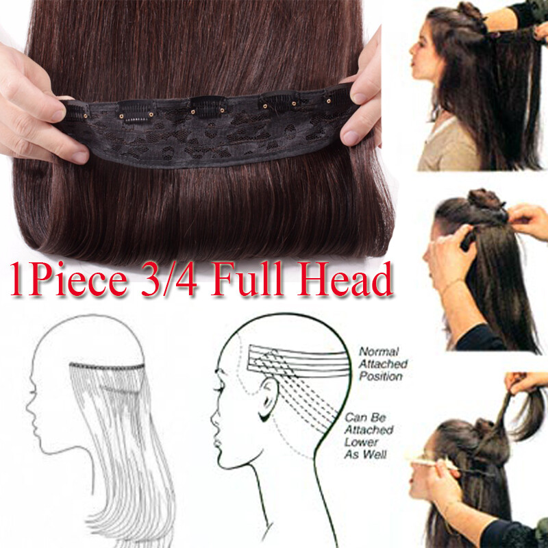 One Piece U-Shape 100% Remy Human Hair Extensions Clip In 3/4 Full Head Weft Icy