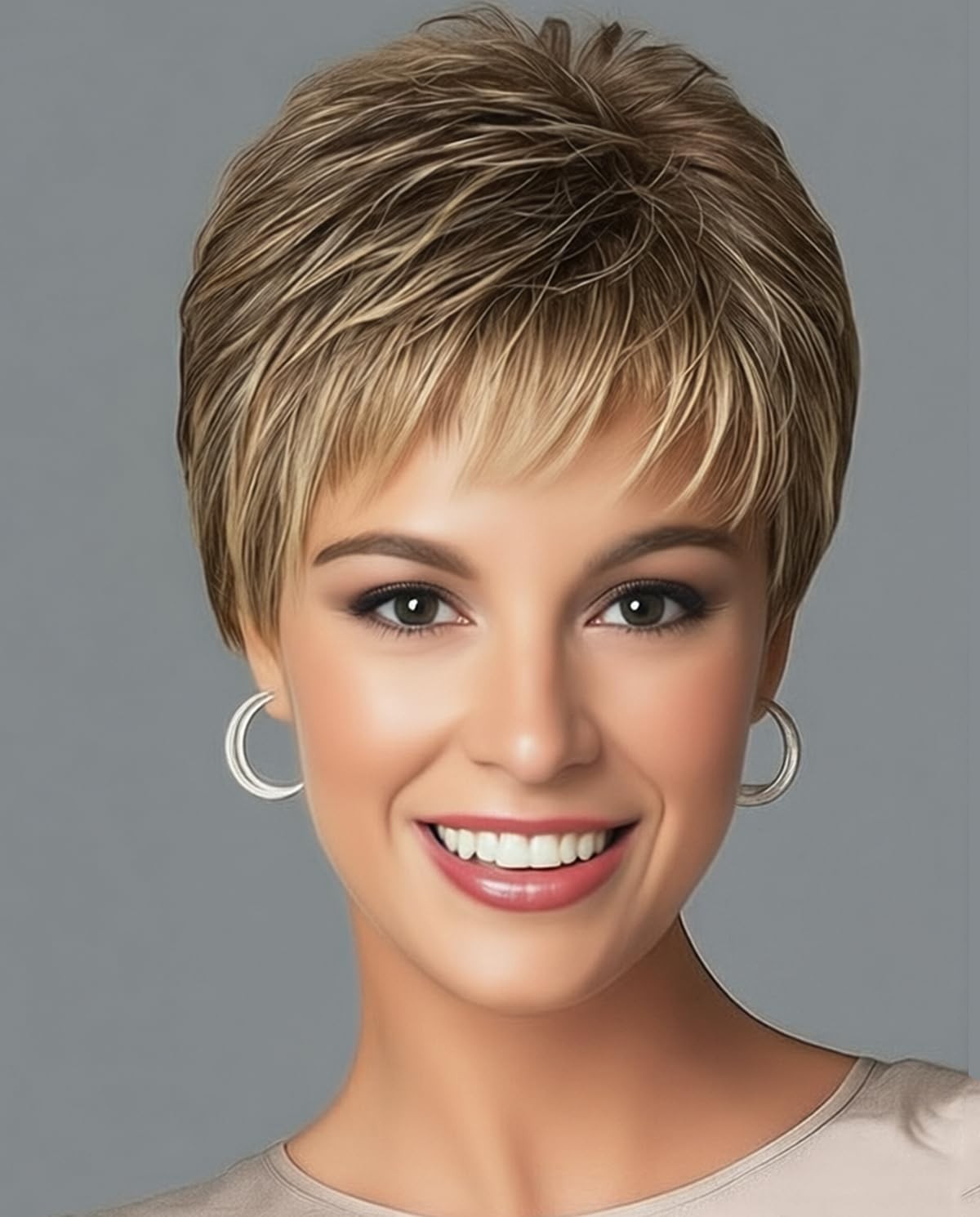 Dark Brown Blonde Pixie Wig Short Layered Highlight Synthetic Heat Resistant …