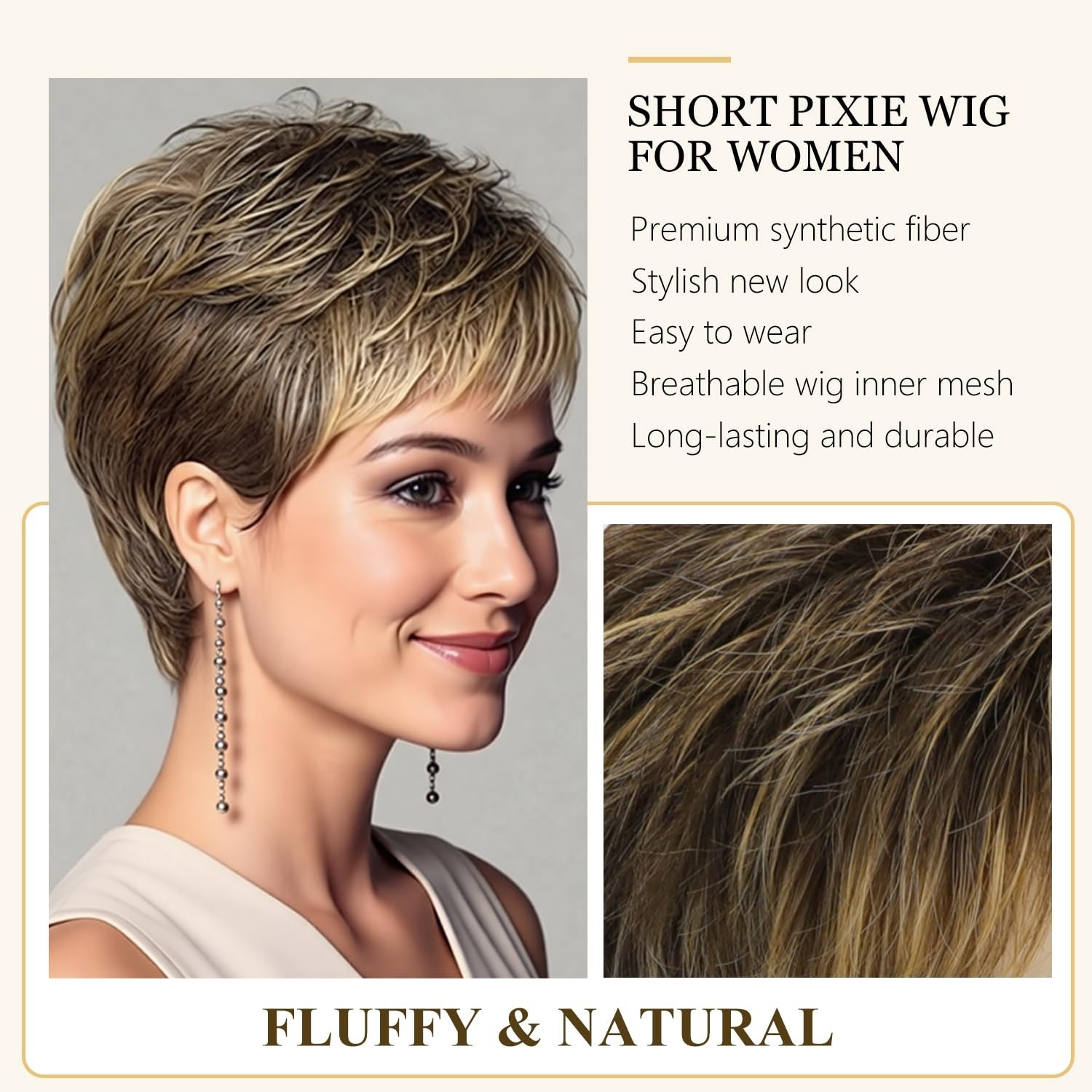 Dark Brown Blonde Pixie Wig Short Layered Highlight Synthetic Heat Resistant …