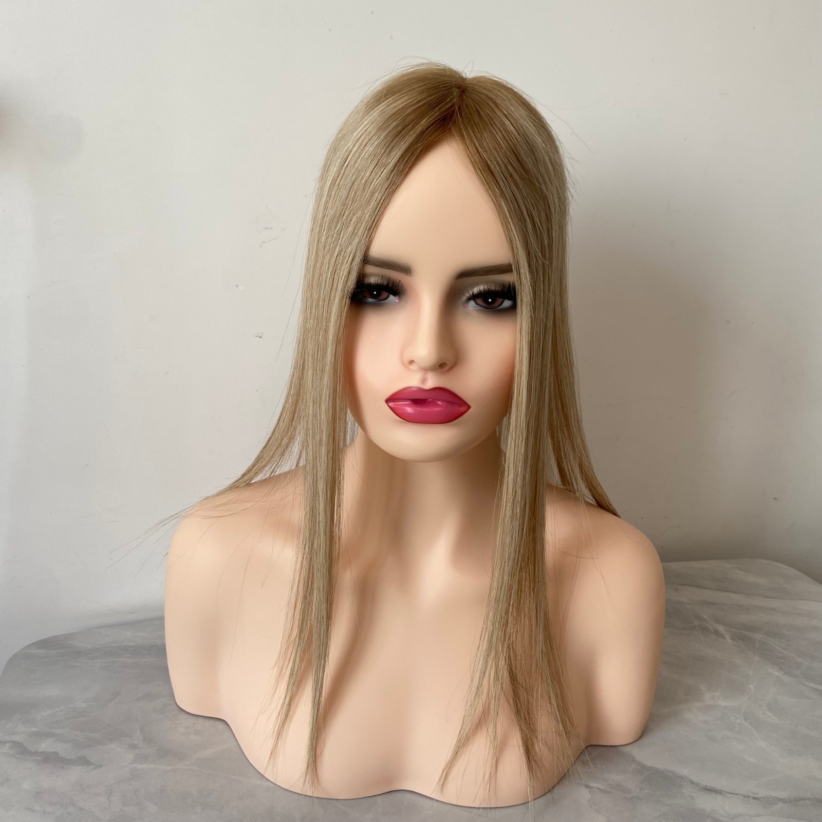 PREMIUM 100% HUMAN HAIR CLIP IN 3X5 MONO TOPPER OMBRE ASH BROWN ROOTS HAIR PIECE