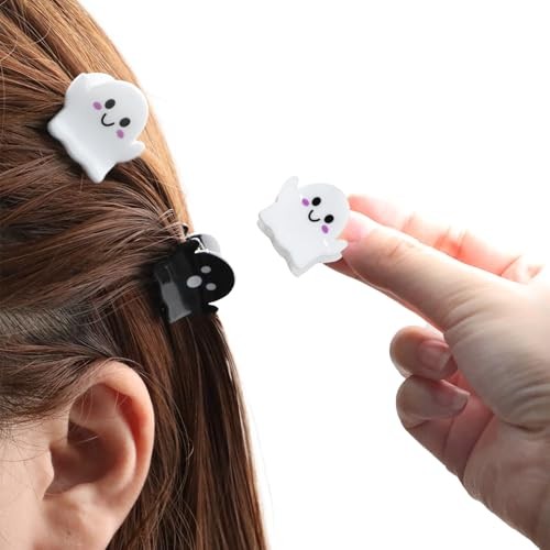 8Packs Mini Halloween Christmas Hair Clips,Spooky Cute Ghost black and white