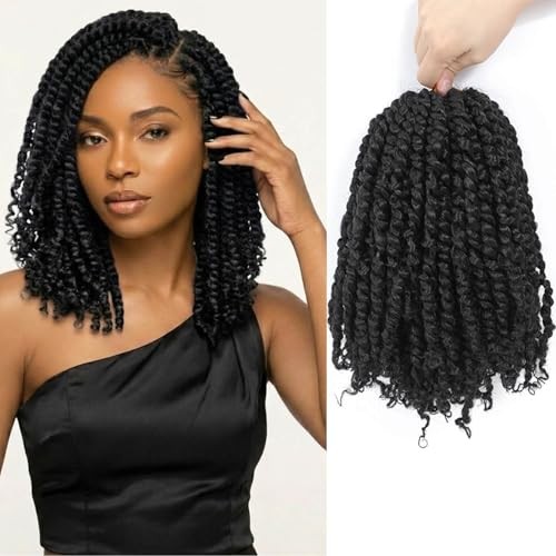 10 Inch 8 Packs Pre-twisted Passion Twist Crochet Hair 10 Inch (Pack of 8) 1B