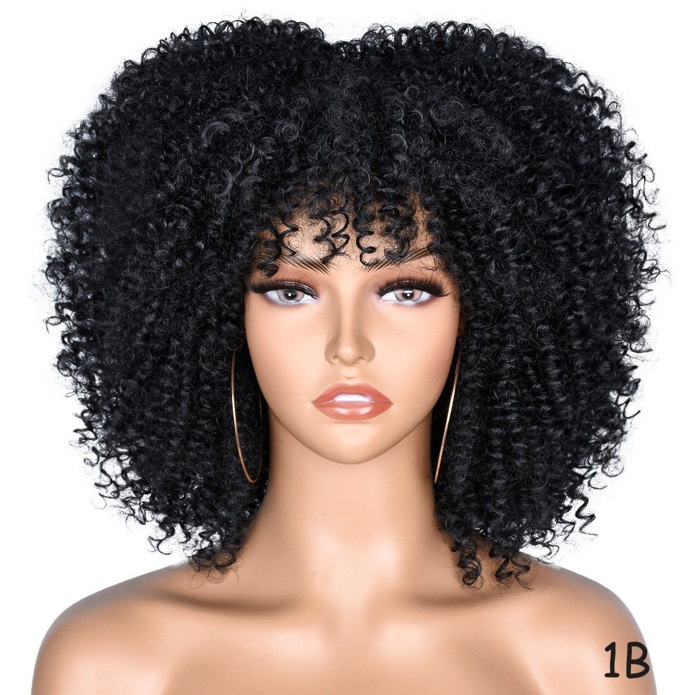 Multi-color Afro Kinky Curly Short Wig Synthetic Full Head Wig For Women