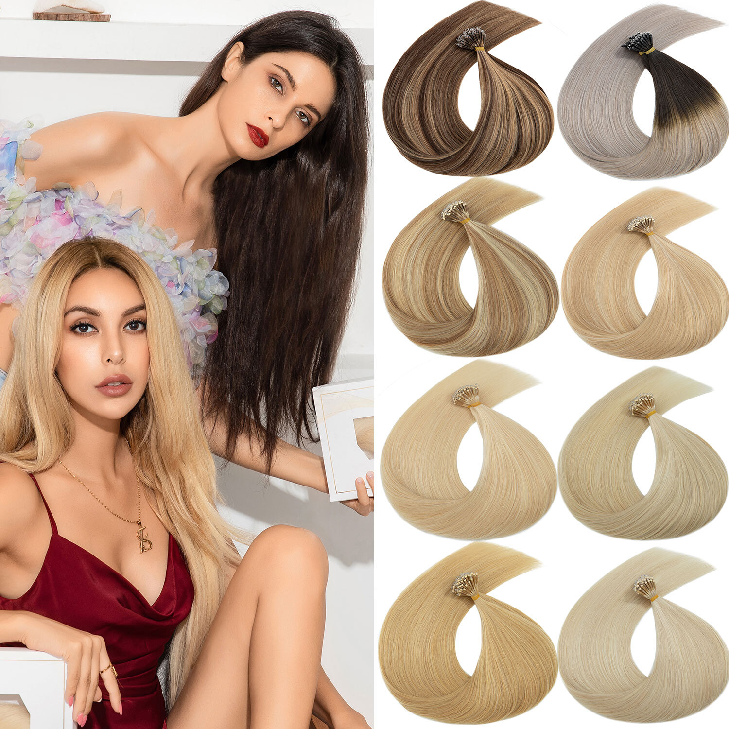 Russian Remy Nano Ring Tips Human Hair Extensions Thick 200S Full Head Highlight