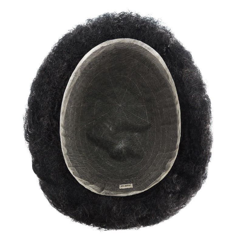 Men Human Hair Units for Black Men Full PU Thin Skin Afro Curly Toupee Hairpiece