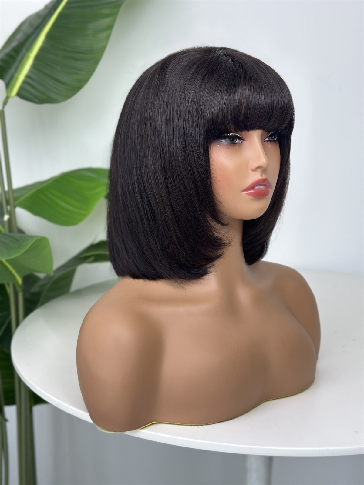 Pre-cut Lace 10” Bob with Bangs 4×4 Silk Top Lace Closure Wig 100% Human Hair