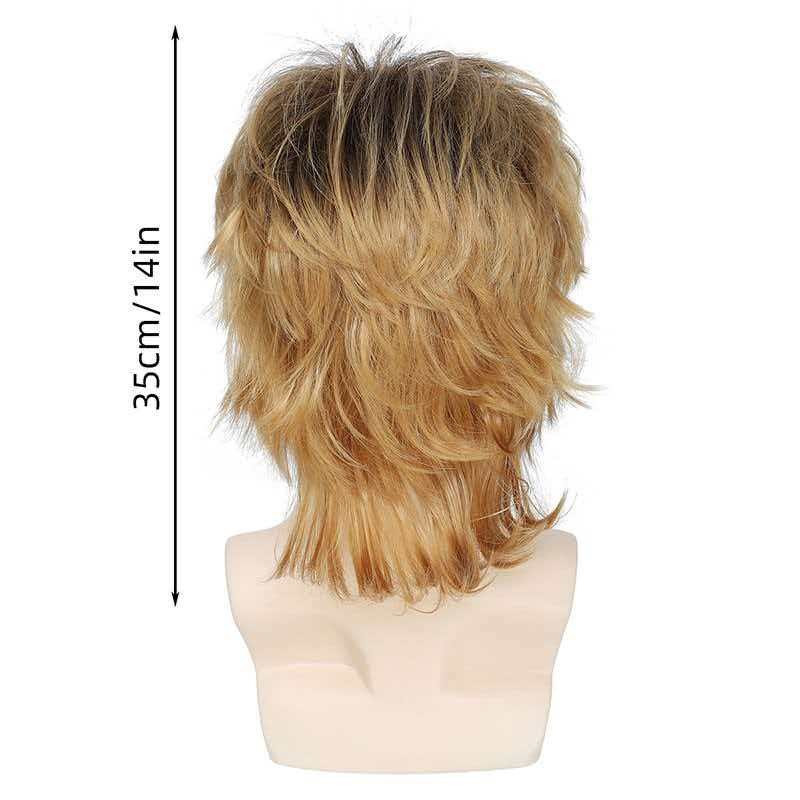 Men’s 14in Black to Gold Ombre Long Wig Full Heat Resistant Synthetic Cosplay