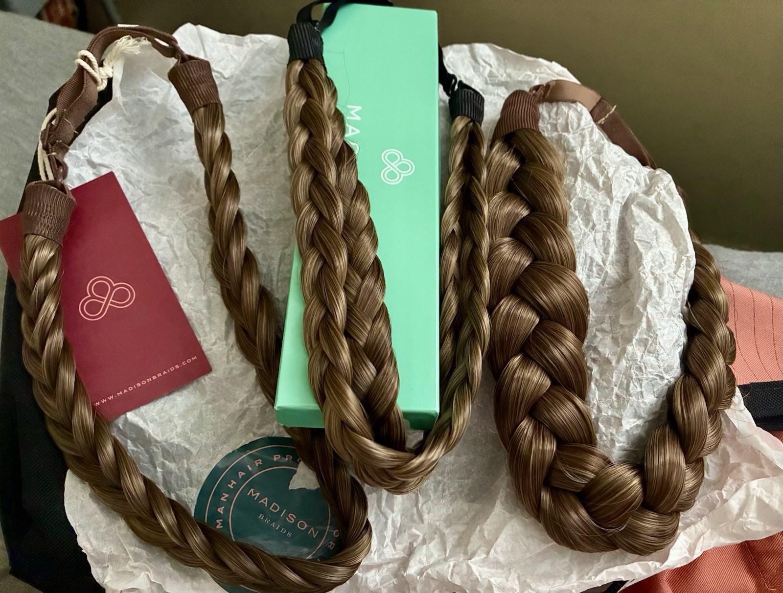 NIB Madison Braids Hair Extensions Braided Headbands ASHY LIGHT BROWN