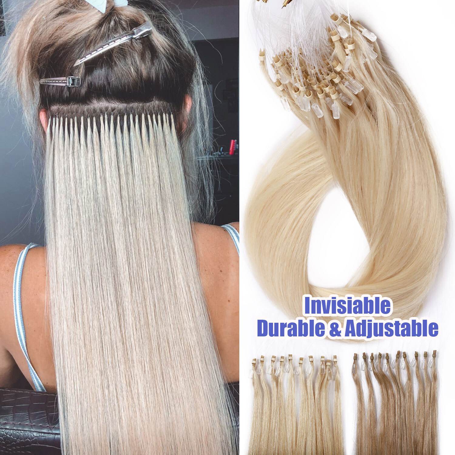 THICK 100% Russian Remy Human Hair Extensions Micro Loop Nano Ring Bead Balayage