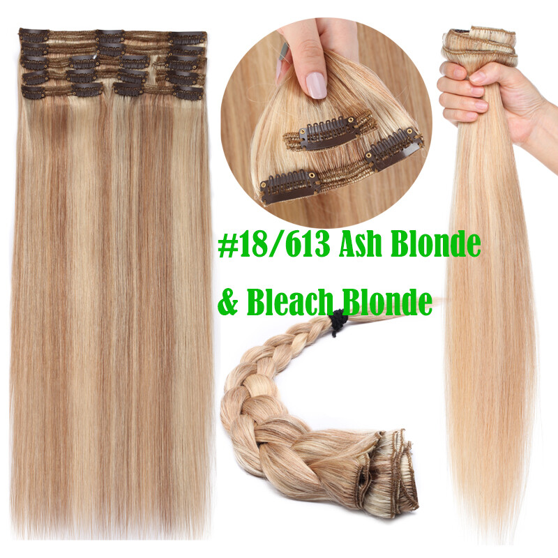 EXTRA THICK Double Weft Clip In 100% Human Hair Extensions Full Head 140g BLONDE