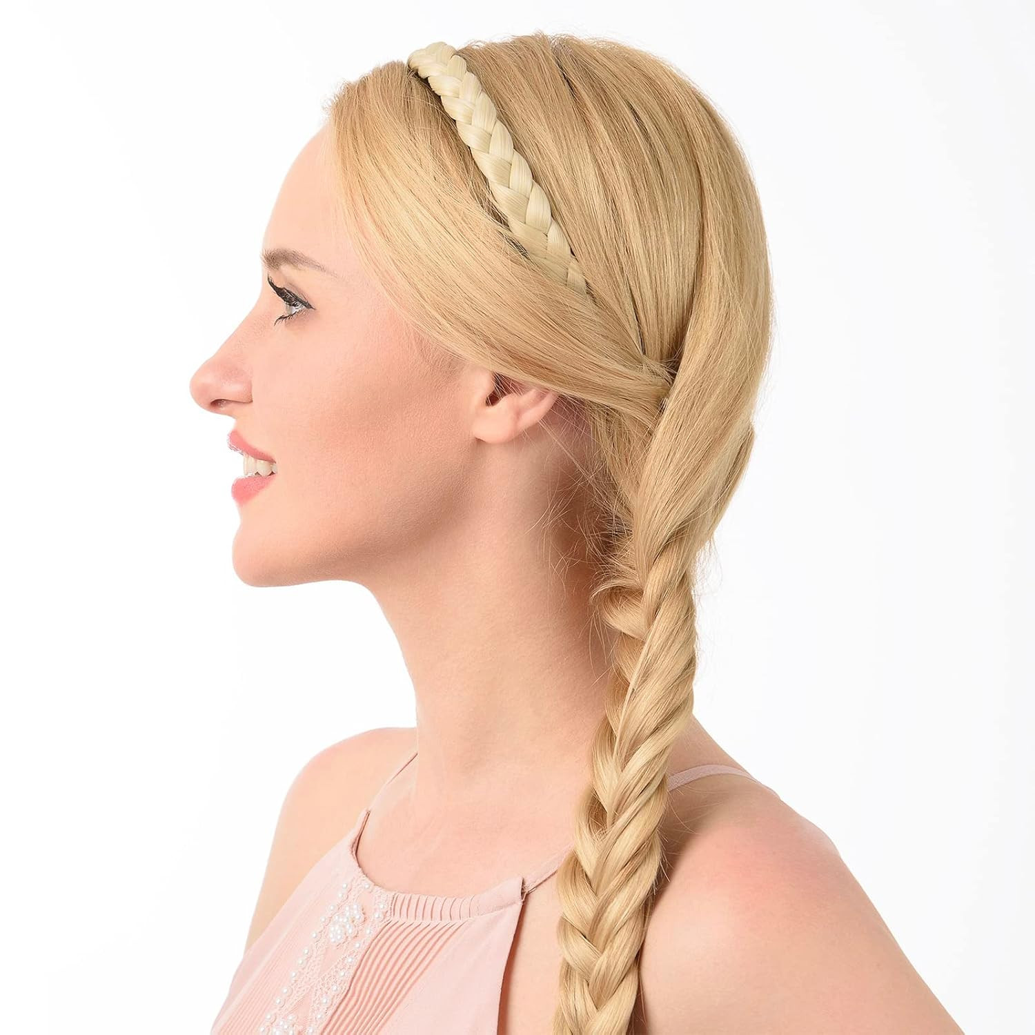 Width 0.6 Inches Narrow Synthetic Hair Plaited Headband Braid with Teeth Hair Ba